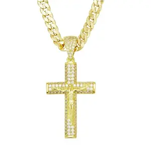 14K Gold-Plated Cross Necklace for Men with Jesus Crucifix Pendant 24" Cuban FigaroRope Miami Chains Tarnish-Free Christian Religious Jewelry Gift