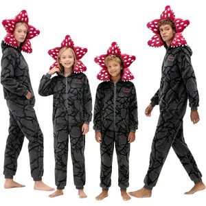 Novelty Demogorgon Onesie Costume for Adults - Stranger Things Hooded Jumpsuit with Flannel Petal Hood, Unisex Halloween Cosplay, Scary Party Outfit