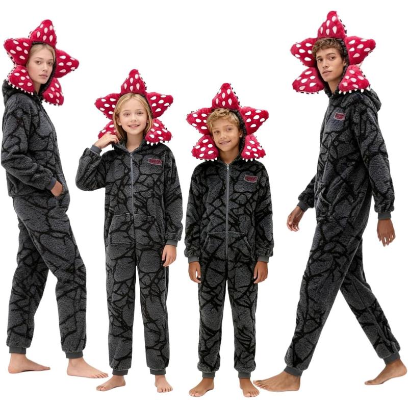 Novelty Demogorgon Onesie Costume | Stranger Things Pajamas for Adults & Kids | Hooded Jumpsuit Christmas Sleepwear, Fleece PJS for Cosplay, New Year Gifts
