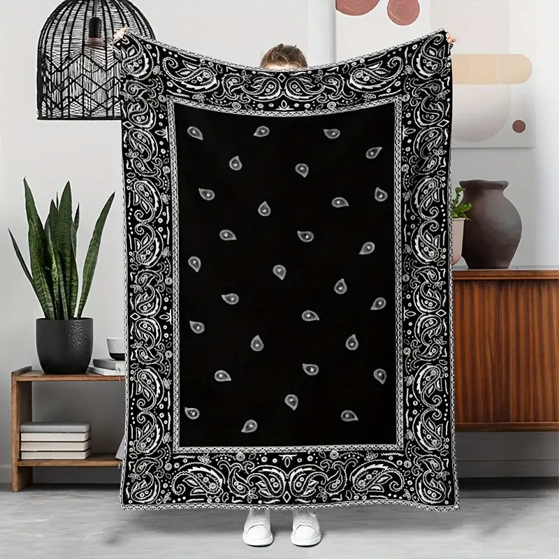 Soft Warm & Cozy Vintage Paisley Flannel Throw Blanket - All-Season for Couch Bed Office and Travel