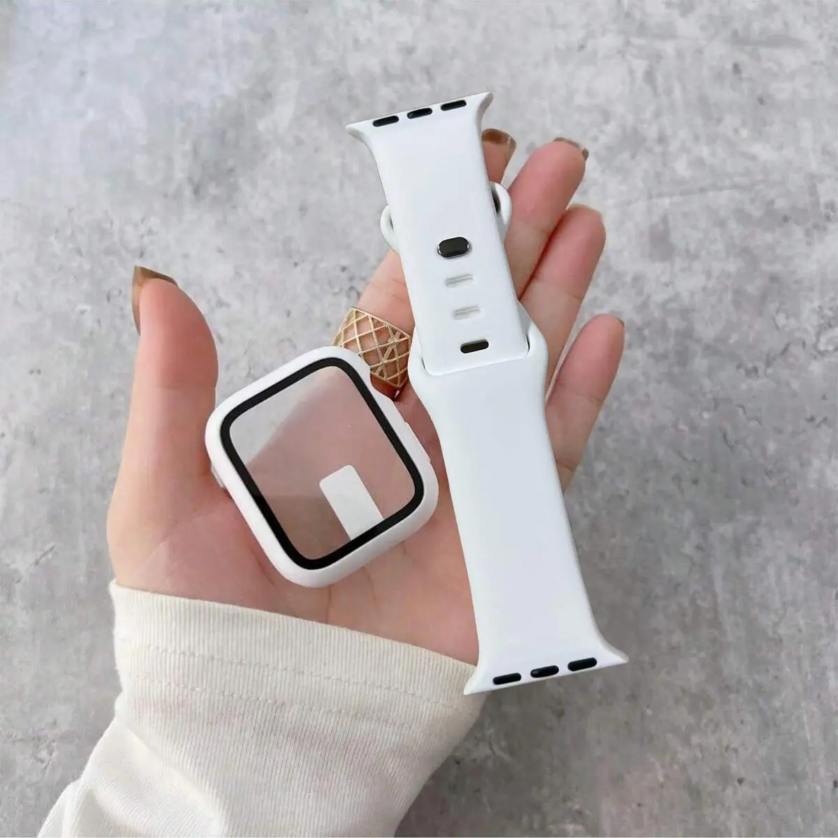 2 In 1 Watch Band & Case Set, Soft Comfortable Durable Silicone Adjustable Sport Band, 2 Counts Screen Protector Ultra-thin Tempered Film Watch Case, Smart Watch Accessories With Apple Watch Series Ultra/SE/9/8/7/6/5/4/3/2/1 Watch Straps