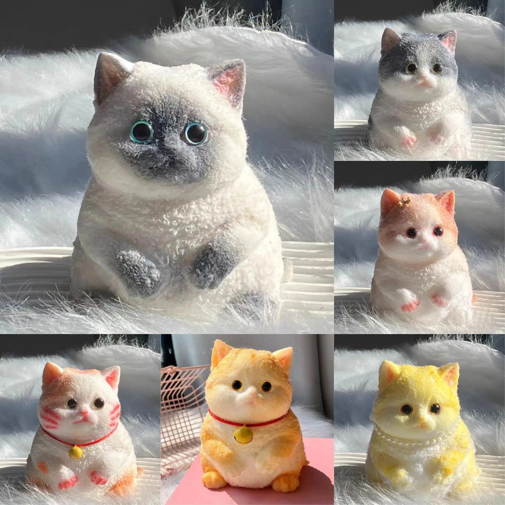 Handmade Fuzzy Silicone Stress Relief Squishy Toy, Cute Large Taba Cat Shape Relaxation Squeeze Mochi Toy for DIY & Leathercraft Hobbyists Gift, Unisex, Traveling