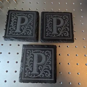 Personalized Laser Engraved Slate Coasters Set of 4 with Monogram Design for Elegant Home Decor