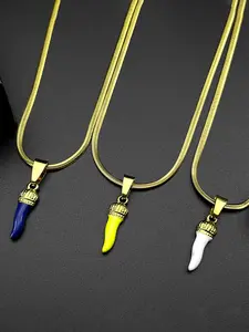 Cute Chili Pepper Crown Blue Yellow White Pendant Necklace For Women Men Stainless Steel Gold Color Fashion Chain Gifts