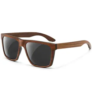 SUNGAIT Polarized Walnut & Oak Zebra Wood Sunglasses for Men Women Square All-wooden Frame with UV400 Protection Eyewear Ideal Gift SGT284