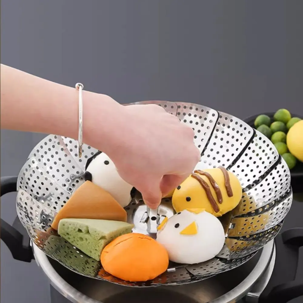 1 Piece Stainless Steel Steamer Basket, Folding Vegetable Steamer Rack, Insert Steamer Cookware with Sturdy Metal Handle for Veggie Seafood Cooking