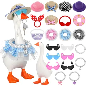 Desk Mini Goose Key Holder 7 Inch with 6 Set Outfits, Desk Goose Clothes for Cute Desktop Resin Porch Goose Magnetic Statue, Tool Holder Home Decoration, Bedroom Decor Housewarming Gift