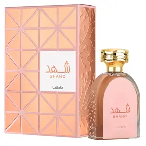 SHAHD Lattafa Eau de Parfum 3.4oz Pink Glass Bottle Unisex Fragrance with Almond, Orange, Jasmine, Amber, Vanilla, Praline Notes Alcohol Free