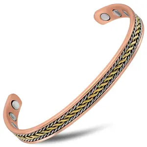 MagnetRX Inlay Silver & Gold Wire Copper Magnetic Bracelet Bangle For Women