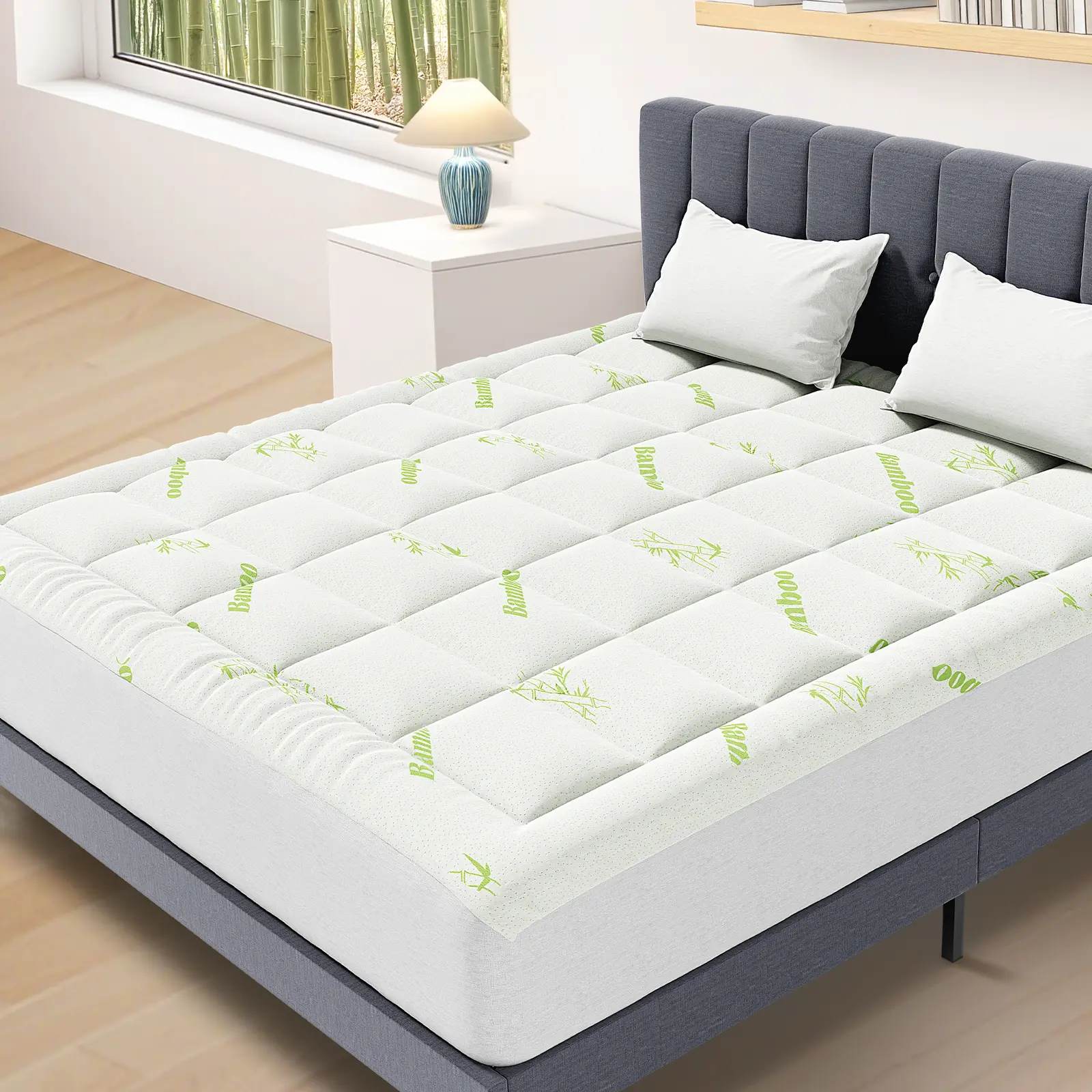 【Black Friday】Bamboo Viscose Cooling Mattress Topper,1000 GSM Extra Thick Mattress Pad, Fuffy Pillow Top Mattress Topper, 2" Down Alternative Filling Mattress Cover with 8"-21" Deep Pocket(78"x80")