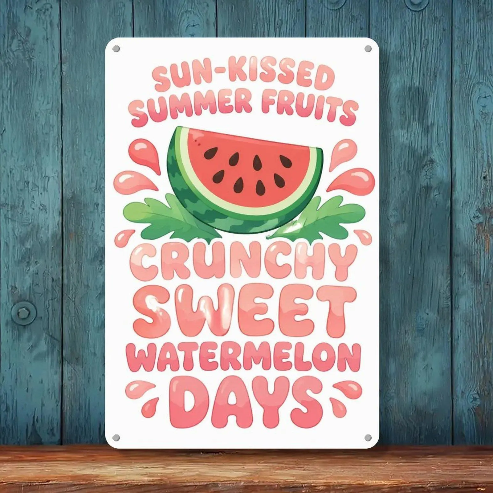 8x12in Retro Iron Tin Sign, Sun-Kissed Summer Fruits Juicy Watermelon Slice Cute Cartoon Design, Home Decor for Kitchen Farmhouse Dining Wall, Fruit Lover Hanging Art
