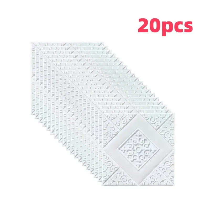 3D Embossed White Peel and Stick Ceiling Tiles - Waterproof Self Adhesive Ornate Pattern Wall Panels, Removable No Damage Wallpaper for Living Room Bedroom Kitchen Bathroom Home Renovation Decor