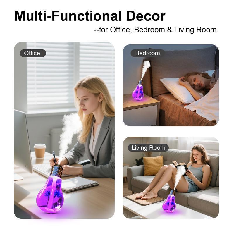Automatic color-changing light bulb humidifier: 400ml aroma diffuser with decorative PET inner liner, 6-hour silent spray function, essential oil diffuser, suitable for home, office, yoga, and other occasions.