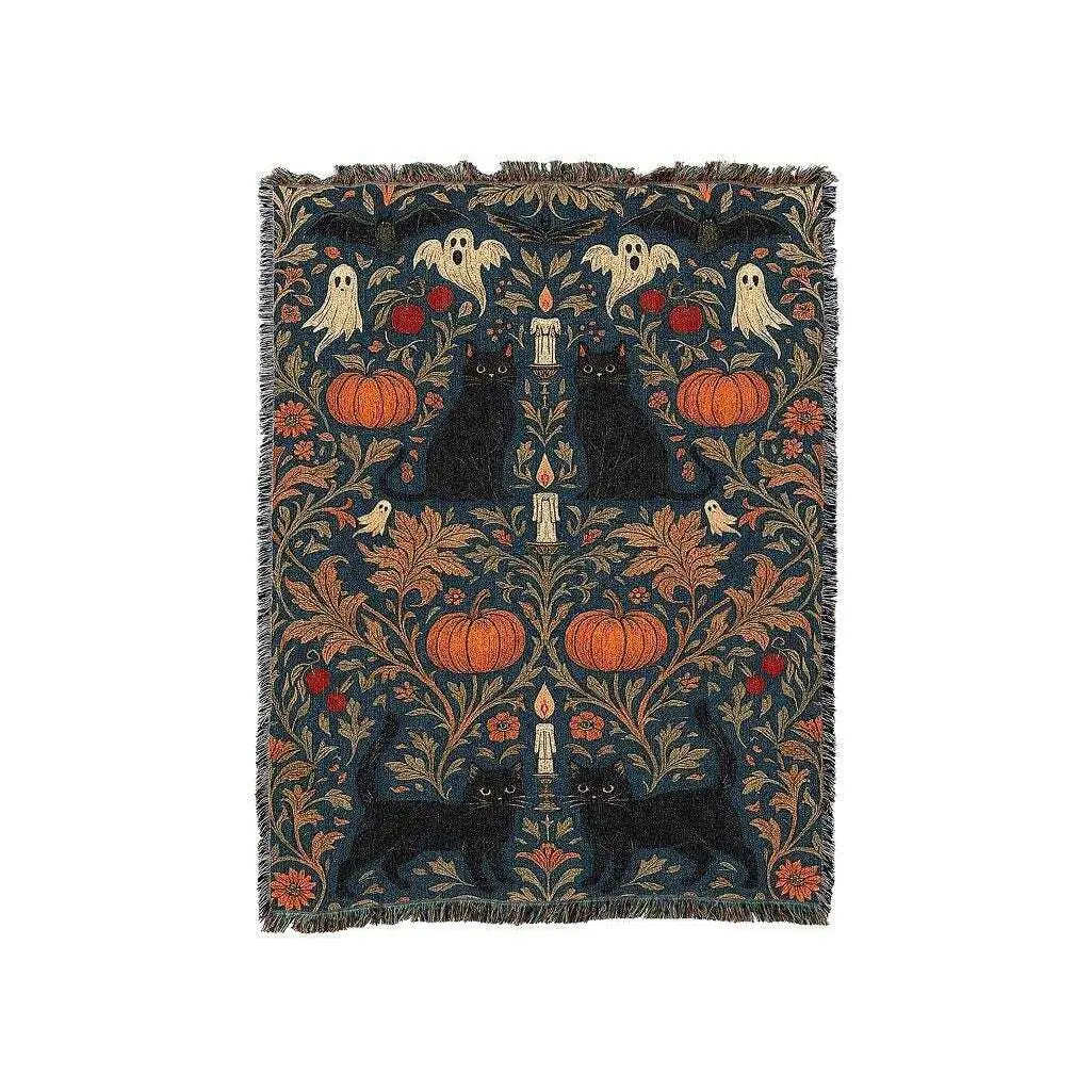 Spooky Halloween Friends Blanket - Tapestry Throw Woven from Cotton - Made in The USA