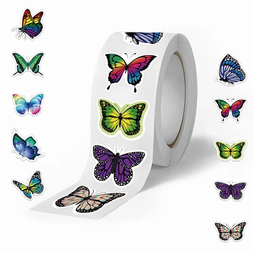 Butterfly Pattern Sticker Roll, 10pcs Colorful Butterfly Pattern Sticker, Waterproof Self Adhesive Decorative Sticker for Gift Greeting Card Water Bottle Laptop Phone, Ornaments, Decal Sticker