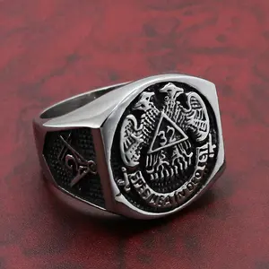 New Men's Stainless Steel Titanium Masonic Double Eagle Ring - A Perfect Gifts For Lovers, Friends, Boyfriends, Girlfriends, Wife, Husband, Thanksgiving, Independence Day, Holloween, Black Friday, Chrisatmas and New Year D545