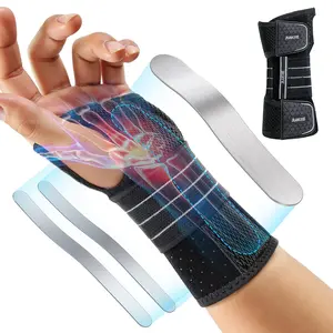 Carpal Tunnel Wrist Brace Left Hand, Adjustable Night Wrist Support with 3 Metal Splints, Hand Brace for Men Women No Pressure on Thumb, Splint Stabilizer for Work, Arthritis, Gray Medium