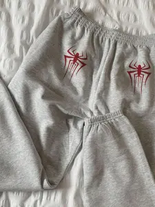 Women's Spider Print Drawstring Waist Fitted Sweatpants, Casual Pocket Jogger Pants for Fall & Winter, Women's Trousers for Daily Wear