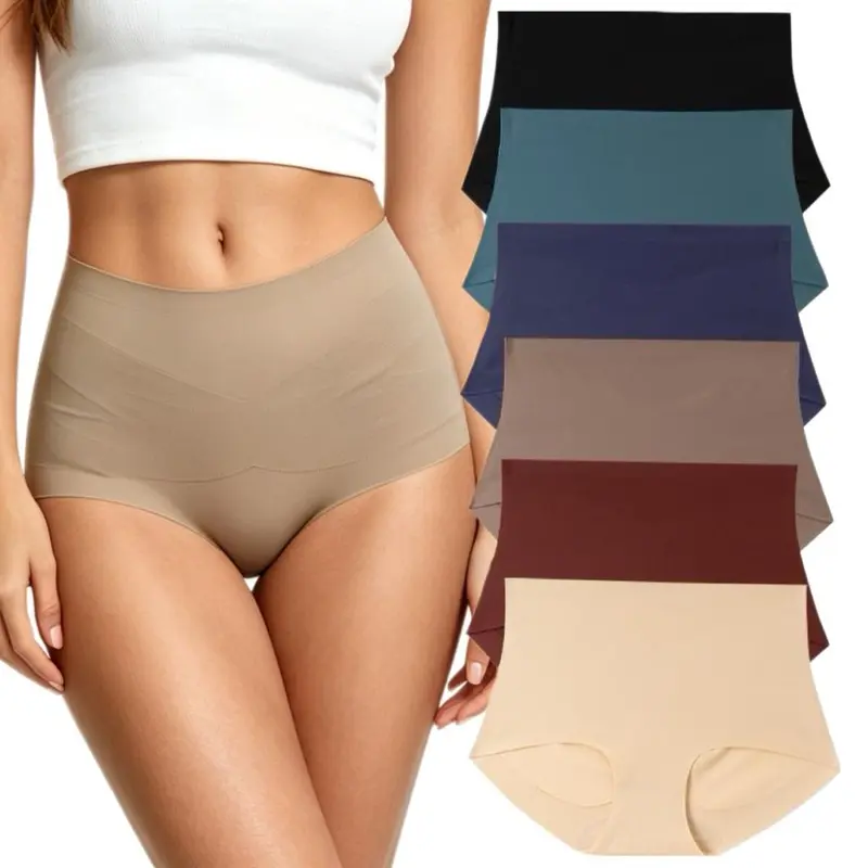 Women's 6-Pack High-Waist Shaping Panties - Breathable Full Coverage No-Show Briefs, Seamless Knicker for Christmas Fantasy Wear