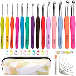 Crochet Hooks Set,14 PCS 2mm(B)-10mm(N)  Soft Grip Handles Yarn Knitting  Kit with Case for  Hands, Extra Long  Knit ,   for Women
