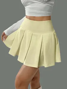 Women's Solid Color High Waist Skort, Casual Fashionable Skirt for Daily Wear, Ladies Summer Bottoms, High Waisted Skorts