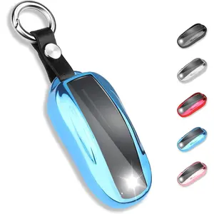 for Tesla Key Fob Cover with Keychain Soft TPU Protection Case Compatible with Tesla Model X (Blue)