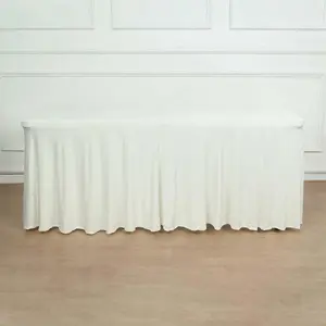 Spandex Rectangle Table Skirt 72"x30" Ivory - Wavy Skirt-Like Table Cover