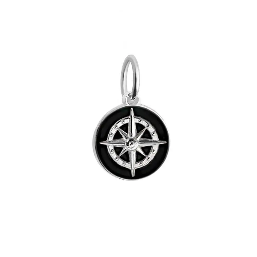 Compass Charm Black Enamel, Silver Mini