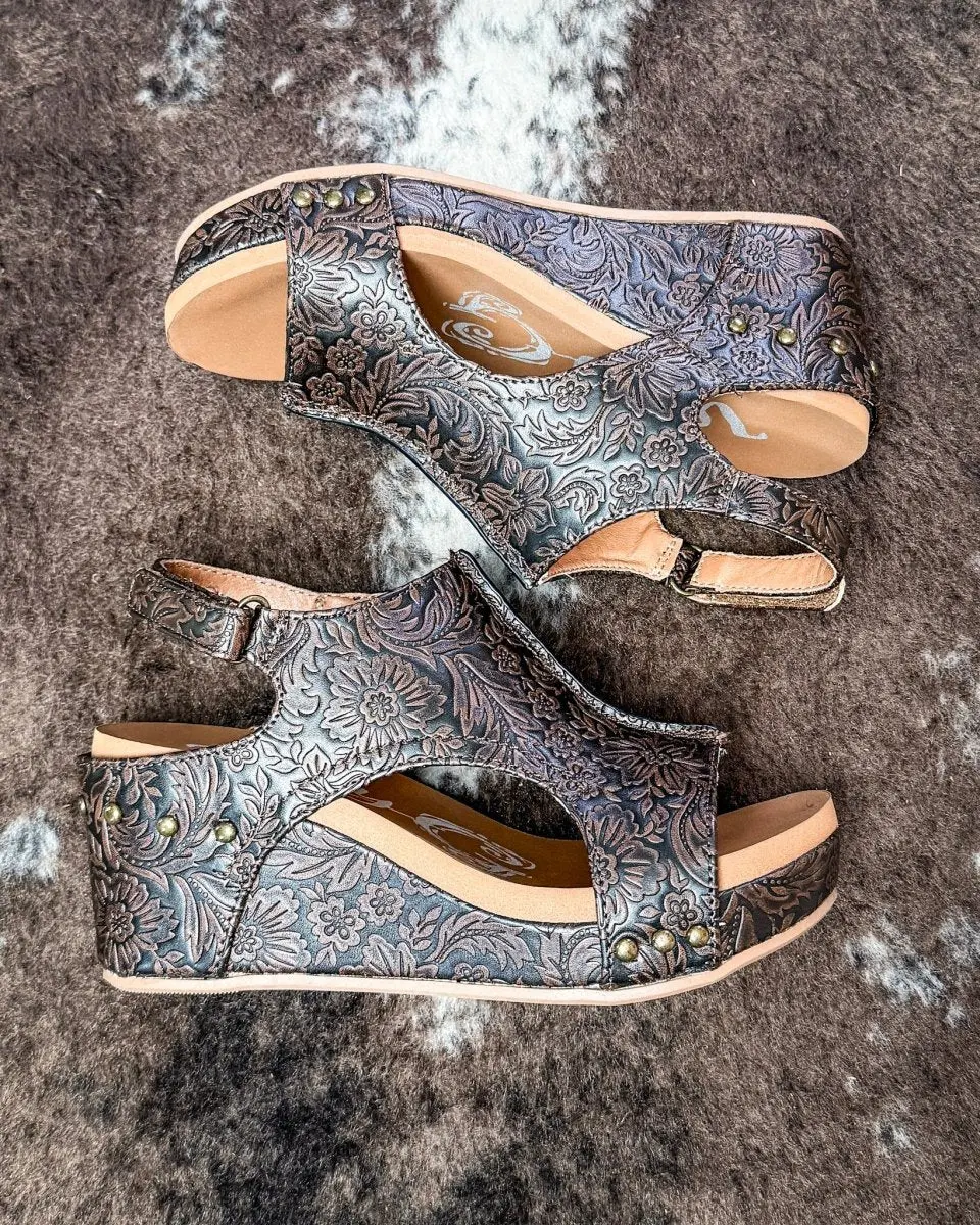 Isabella Tooled Wedge Sandal in Chocolate by Very G