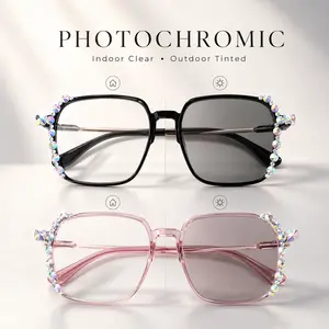 Photochromic Reading Glasses for Women, Light-Adaptive Indoor Outdoor Readers, Stylish Oversized Square Frames, HD Clear Vision Everyday Eyewear