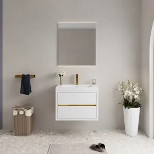 30" Wall-Mounted Bathroom Vanity with Sink, Floating Bathroom Storage Cabinet with Stone Resin Countertop and Soft Close Drawers, Glossy White 24V15-30GW