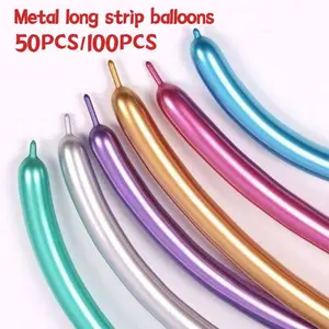 50pcs/100pcs Metal Long Balloons, Thick Latex Birthday Party Decorations, Clown Weaving, Cartoon Doll Making, Animal Headband Supplies
