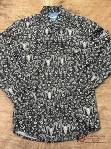 MEN'S WRANGLER BROWN LONG HORN LONG SLEEVE SHIRT - 112368220