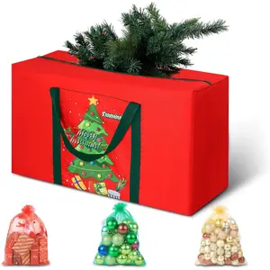 Christmas Tree Storage Bag 4FT 5FT 600D Oxford Fabric for Ornament Storage 100 X 45 X 28cm with 3 30X40cm Christmas Decoration Storage Bags