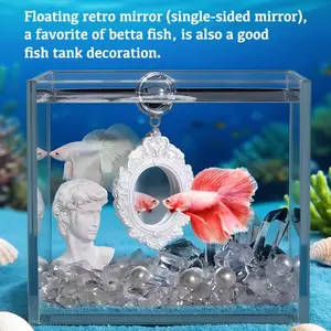 Training Fish Vintage Mirror with Buoyancy, Aquarium Landscape Decoration, Creative Hanging Ornament, Suitable for Small Aquatic Pets, Fish Tank
