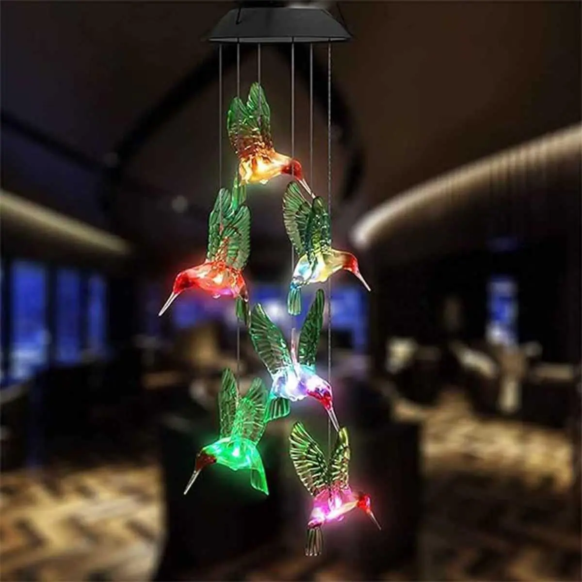 Hummingbird Solar Wind Chimes Color Changing Solar Mobile Lights Waterproof LED Solar Powered Wind Chimes Lights Auto On Off Hanging Decor Lamp for Home Party Yard Backyard Garden Porch Patio Christmas Holiday Outdoor Festival Decoration Gift