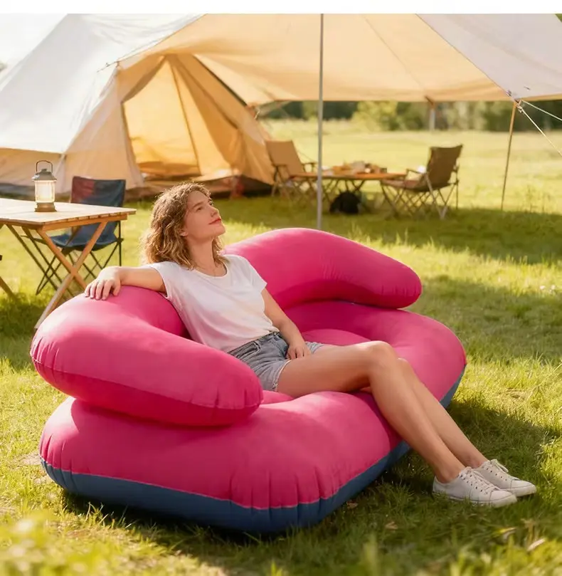 Double Inflatable  Sofa with Armrest, Flocking 2 Person Floating Lounge Chair Max Load 440 LBS, Portable Blow Up Water Sofa for Swimming Pool Lake Beach Summer Party Relaxation