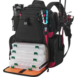 Fishing Tackle Backpack with 4 Trays, Large Outdoor Storage Tackle Bag with Protective Rain Cover for Fishing Gear