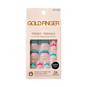 Gold Finger Press On Toenails for Wide Fit 24 Trendy Gel Toe Nails with Glue