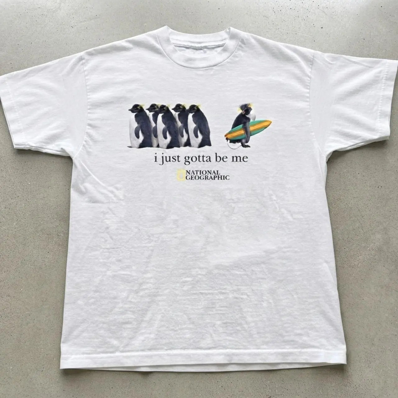 National Geographic I Just Gotta Be Me Surfing Penguin Baby Tee Y2k