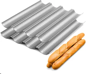 2 Pack Nonstick Perforated Baguette Pan 15" x 13" for  Bread Baking 4 Wave Loaves Loaf Bake Mold Oven Toaster Pan ()