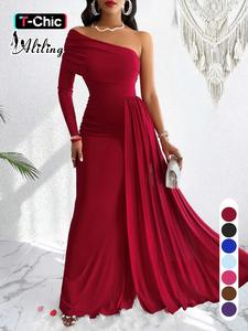 aliling women's plain one shoulder asymmetrical design longsleeves bodycon dress, elegant long sleeve maxi dress for party evening formal occasions, ladies' clothes for spring & fall, ball gown valentine's day, gift