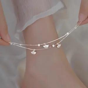 Three times lucky ankle chain lady pure silver 999 fine silver trendy small-scale sexy high-end ankle chain as a gift for your girlfriend on Valentine's Day