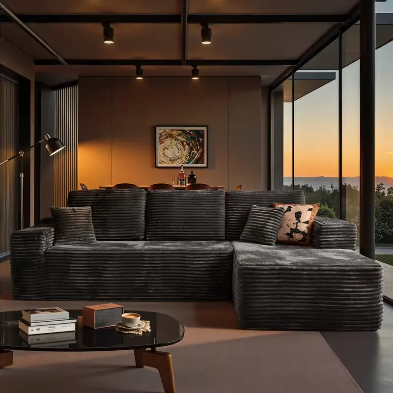 107" Cloud Sectional aboneless boneless Couch with oversized l-shape sofa couch Chaise, Modern Modular Comfy Sofa bed para sala Chaise Longue, Upholstered Corduroy Couches Sleeper with Deep Seat for Living Room Bedroom, No Assembly Required
