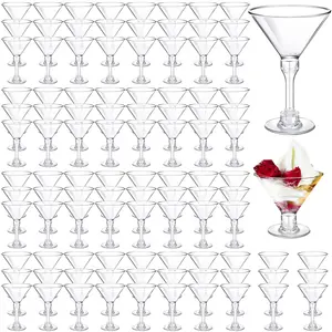 25 Pcs Plastic Martini Glasses 5 oz Disposable Cocktail Glasses Tall Mini Martini Plastic Cups Unbreakable Appetizer Dessert Cups for Margarita Wine Champagne Ice Cream Wedding Party Bar Event