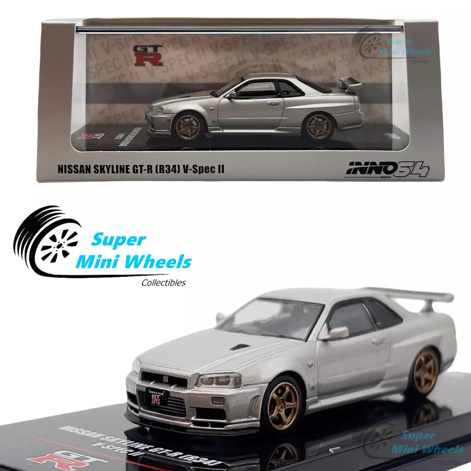 INNO64 1:64 Nissan GT-R R34 V-SPEC II Silver - Diecast Model