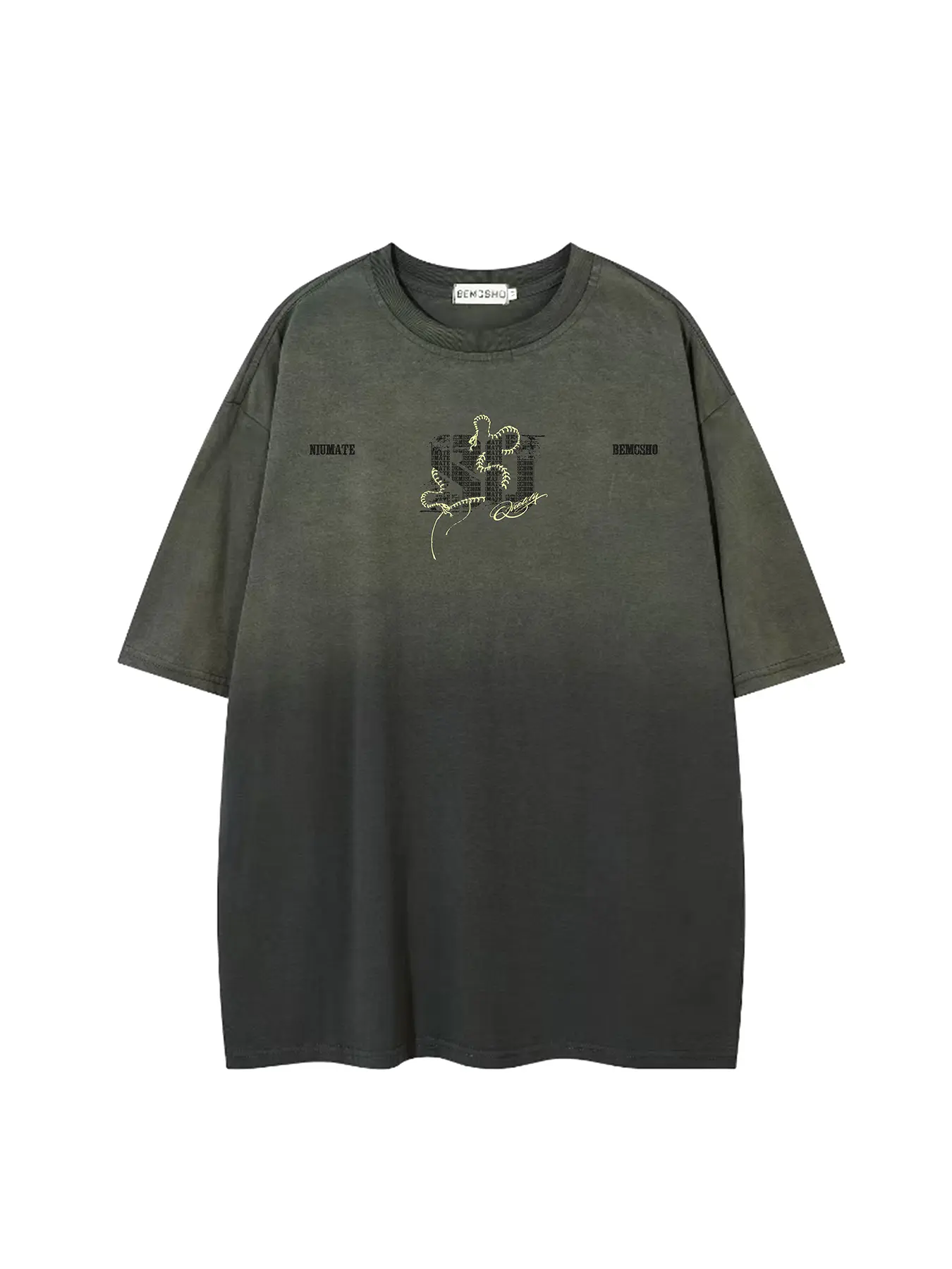 American Vintage Washed Tie-Dye Gradient Snake Short Sleeve T-Shirt, Unisex Trendy Streetwear Fashion Casual Round Neck Half Sleeve Tee Shirt Top, Casual Chic Top