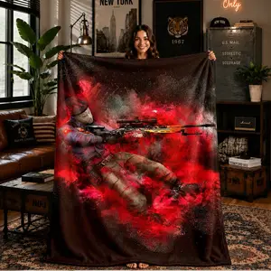 Comfortable Smoke Gradient Battlefield Sniper Game Print Flannel Blanket, Soft Warm Anti-Pilling, Ideal Gift