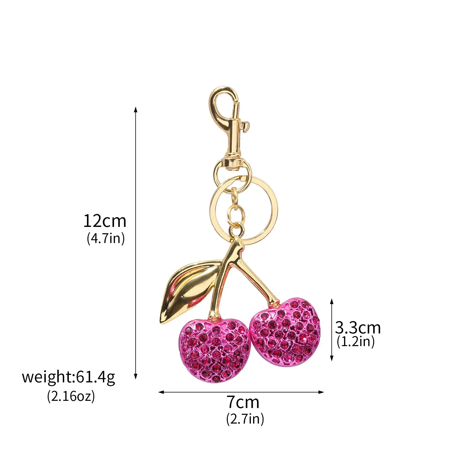 Fashionable cherry luxury keychain, creative lady's keyring with glittering crystal faux fruit charm