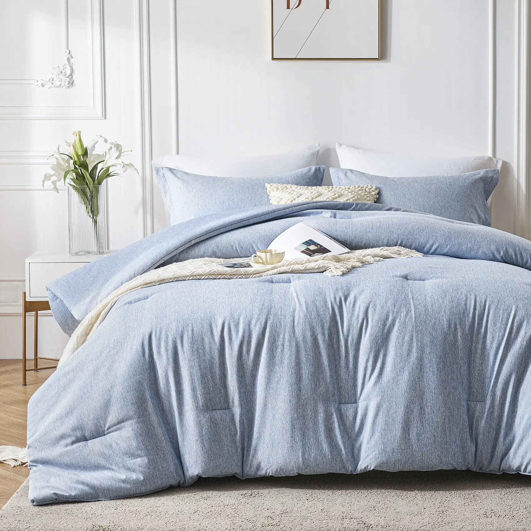 3PC Comforter Set Soft Bedding for All Seasons with Pillow Shams 3PC Comforter Set Soft Bedding for All Seasons with Pillow Shams